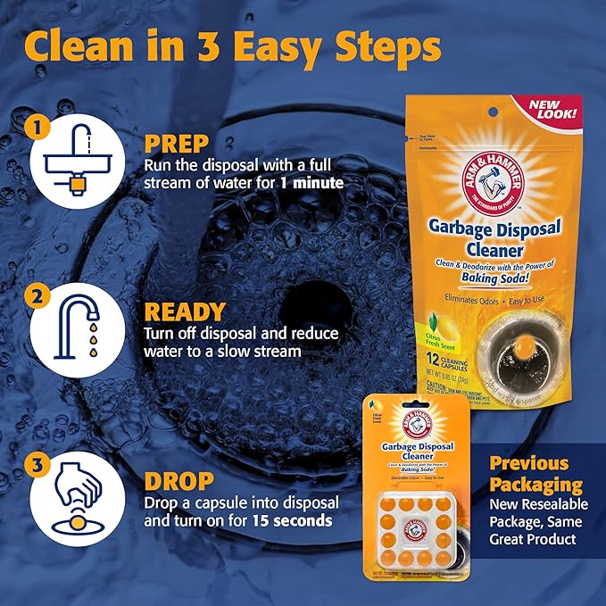 Arm & Hammer 12-Count Sink Garbage Disposal Cleaner, Freshener & Deodorizer Capsules Citrus Scent, with Power of Baking Soda
