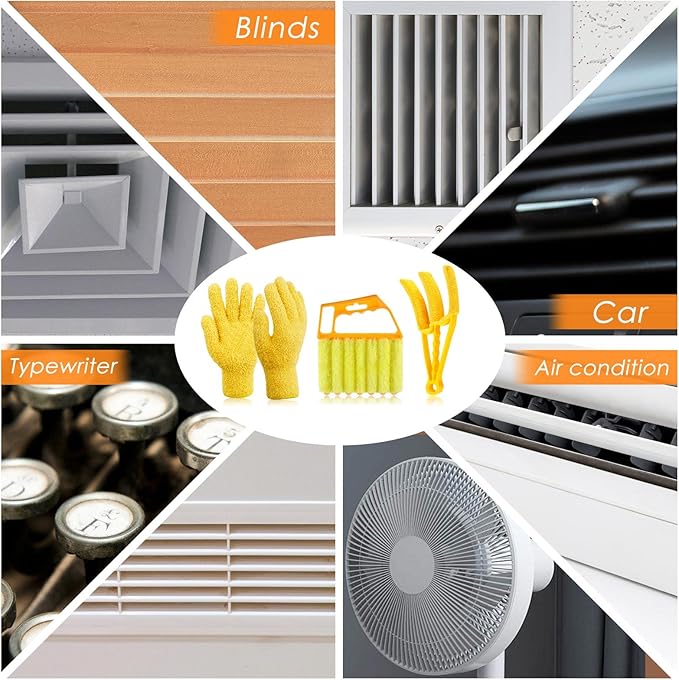 6 Pcs Window Venetian Blind Cleaner Duster Tool 2 Pcs 7 Fingers Dusting Cleaner Tool 2 Pcs Shutter Cleaner Brush and 2 Pairs Cleaning Gloves for Air Conditioner Keyboard Fan Dirt House Dust Cleaner