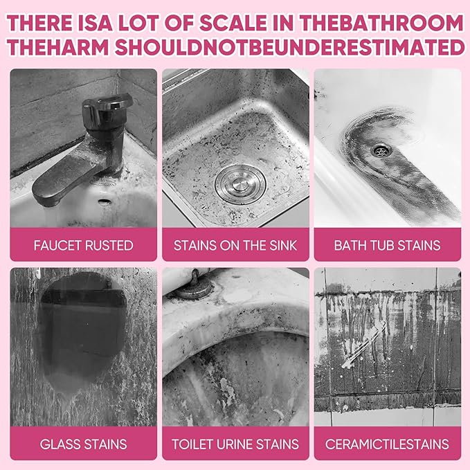 Bathroom Descaler Foam Cleaner,Powerful Pink Bathroom Cleaner Spray,Bathroom Descaler Cleaner,Stubborn Stains Cleaner,All-Purpose Bathrooms Descaler Foam Spray(300ml)