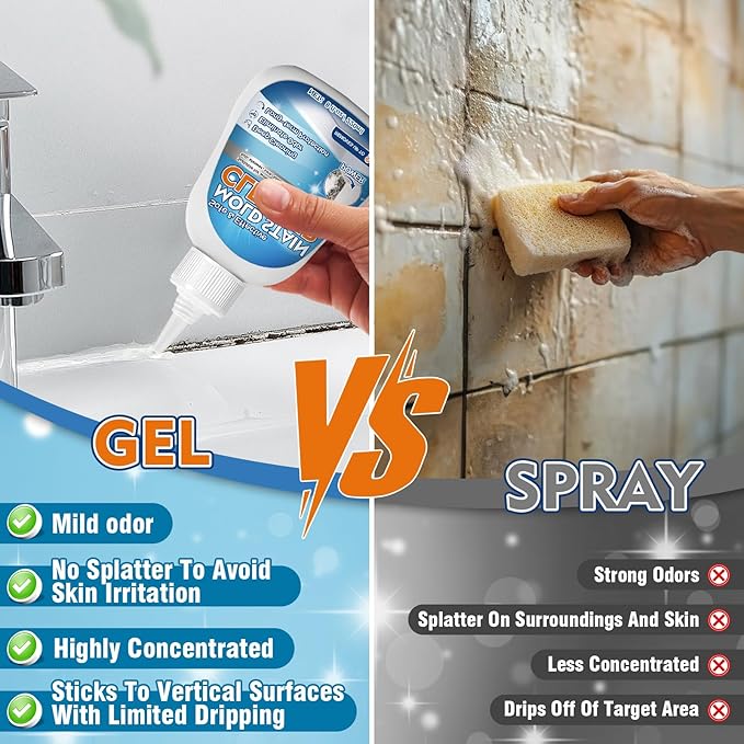 Mold Stain Cleaner Gel, 8 FL oz Heavy-Duty Household Cleaner for Washing Machine Gasket, Shower Caulk, Bathroom Grout & Front Loader Seal