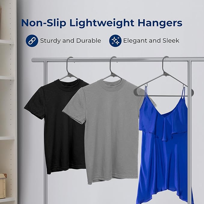 SereneLife 150 Pcs Plastic Hangers Gray – Ultra Lightweight Heavy Duty Non Slip Clothes Hanger Set for Coat Shirt Pants Closet Storage Organization Space Saving Durable Clothing Organizer – 11.88 lbs