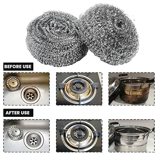 6 Pcs Stainless Steel Scrubber, Steel Wool Pads, Flexible Scrubber Pads, Dishwashing Scouring Pads Heavy Duty, Kitchen Scrubbing Sponges for Cleaning Dishes, Pots, Pans, Grills and Sinks