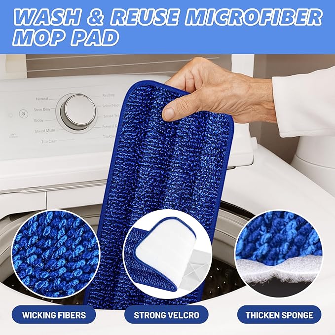 HOMTOYOU Microfiber Flat Mop with Sprayer: Spray Mop with 4 Washable Pads for Cleaning Multi-Surface Floors - 1Pcs 400+ML Refillable Bottle