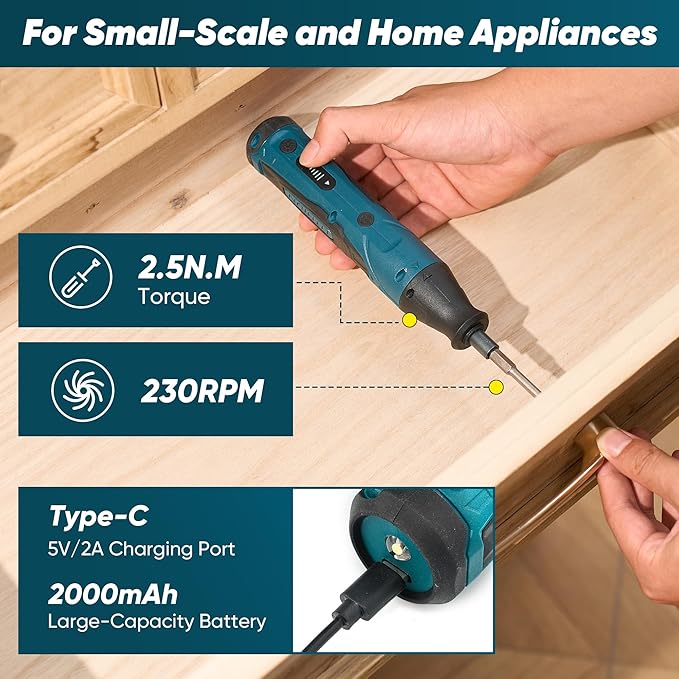 Saker 65-in-1 Mini Electric Screwdriver Set, DIY Tool Kit with 4V Cardboard Cutter & Rotary Tool, 2.5N.M, 2000mAh Battery, USB-C Charging, Ideal Tool for DIY Tasks and Light-Duty Home Repairs