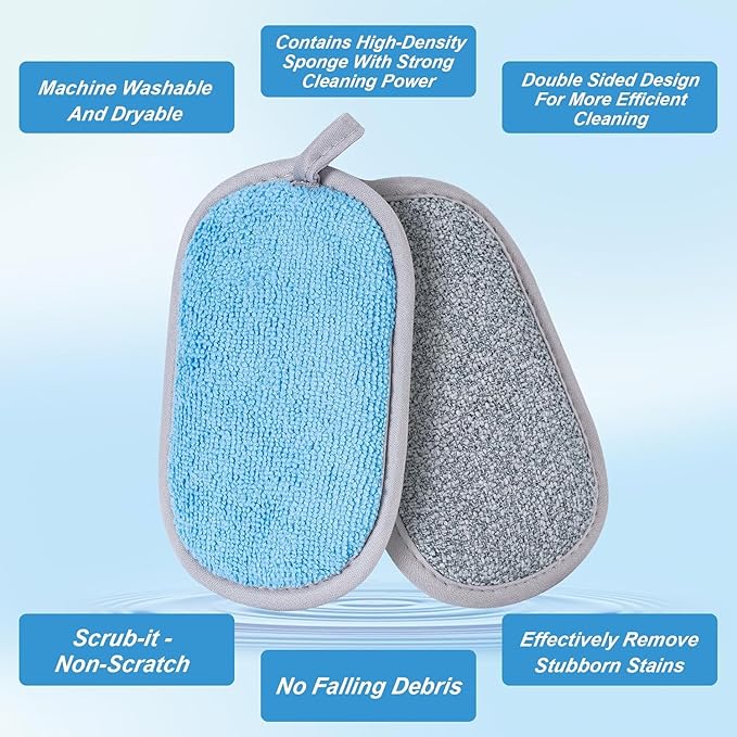 Dual-Sided Multi-Purpose Scrub Sponges, Non-Scratch Dishwashing Sponges for Kitchen, Reusable Microfiber Sponge for Efficiently Cleaning Dishes, High Density Sponge Inside (6 Pack, Medium 3 Color)