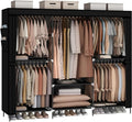 MOGELAFOO 83" Closet Wardrobe, Portable Closet for Bedroom, Freestanding Clothes Rack with Non-Woven Fabric Cover, 5 Hanging Rods, 6 Storage Shelves, Clothes Storage Organizer, Black