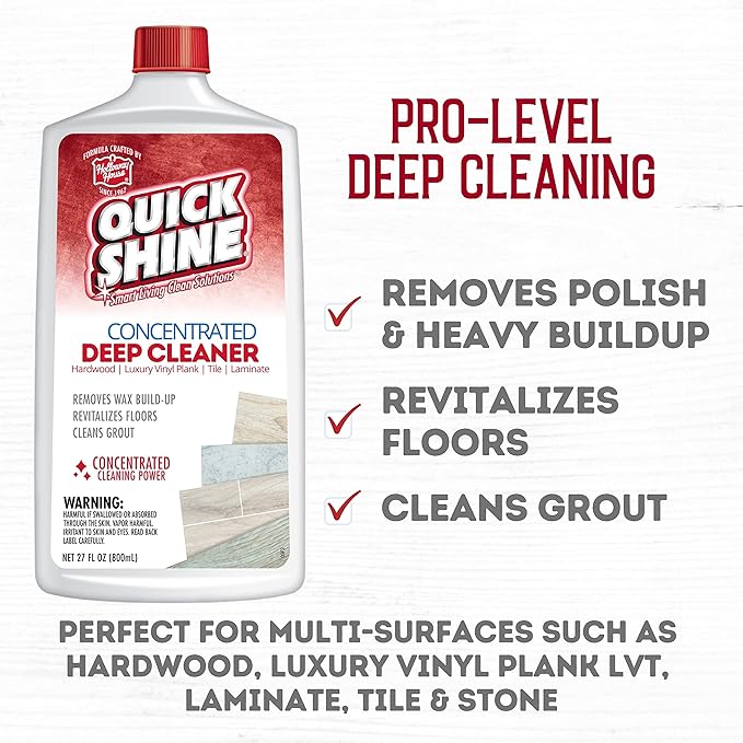 Quick Shine Hardwood Floor Luster 64oz, 2Pk | Plant-Based Cleaner & Polish w Carnauba | Simply Squirt & Spread | Don't Refinish It & Multi Surface Deep Floor Cleaner and Wax Remover 27oz, 2Pk