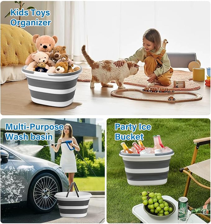 16L Collapsible Mop Bucket with Handles - Space Saving Foldable Silicone Tub for Cleaning, Laundry, Storage - Portable Wash Basin for Home & Car - 4.2 Gallon Compact Utility Bucket