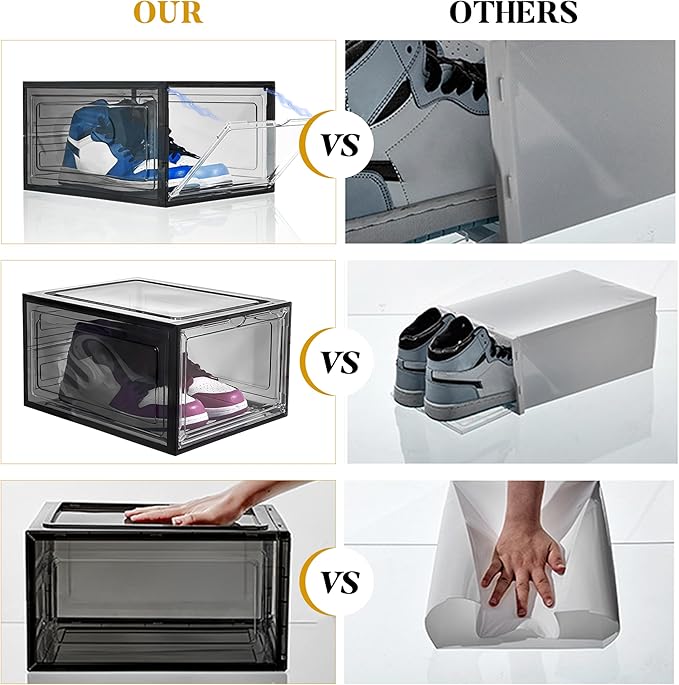Attelite Upgrade 12pack Shoe Box Storage Containers,Thicken Sturdy Clear Stackable Plastic Shoe Organizer Box with Magnetic Door, X-Large Drop Front Shoe Box