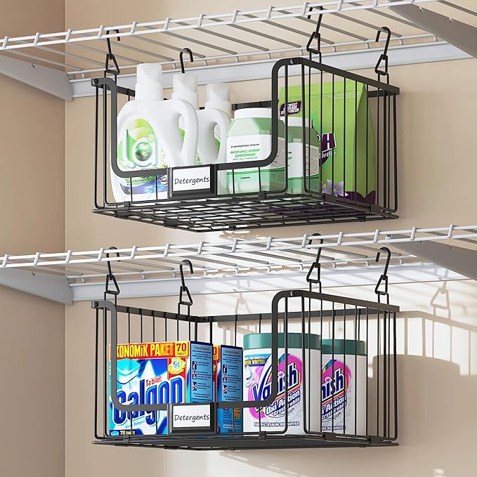 3-Pack Laundry Basket, Wire shelves for Laundry Room Space Saving-Metal Laundry Basket Holder,14.5"D x 10.5"W,Black