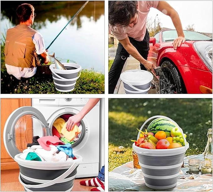 South Bend Components 2.6 Gallons Collapsible Bucket with Handle, Space Saving Design Portable Foldable Water Pail for Indoor/Outdoor, Mop, Boating, Camping, and Fishing (2-Pack)