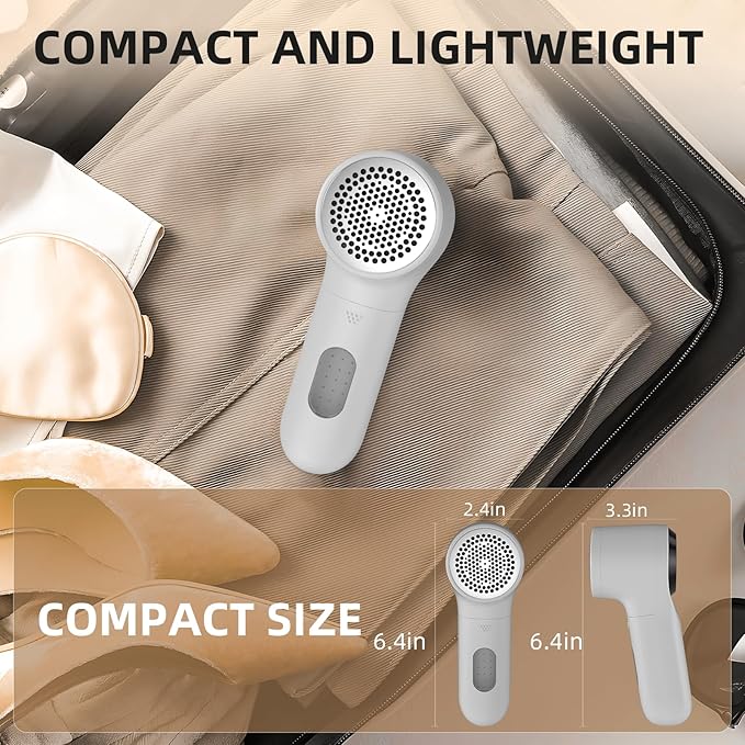 Buywoo Fabric Shaver, Electric Lint Remover, Rechargeable Lint Shaver, Household Essentials for Clothes, Upholstery, Furniture, Sweater Defuzzer to Remove Pilling, Battery Operated, Birch