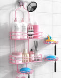 DAOYA Over the Shower Head Caddy Pink - Shower Caddy Hanging with 3 Soap Holders, Stainless Steel Bathroom Organizer and Storage, Rustproof