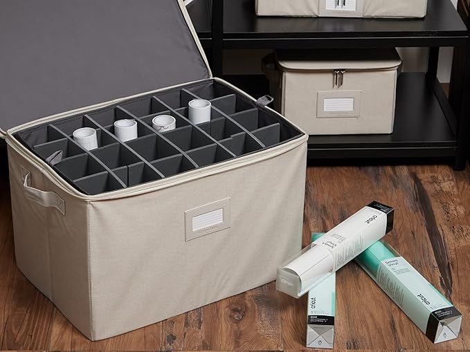 Covermates Keepsakes - Adjustable Zip-Top Storage Box - Configurable FlexGrid Compartments - Heavy Duty Polyester- Reinforced Handles - Stackable Design - Indoor Storage, Beige Heather