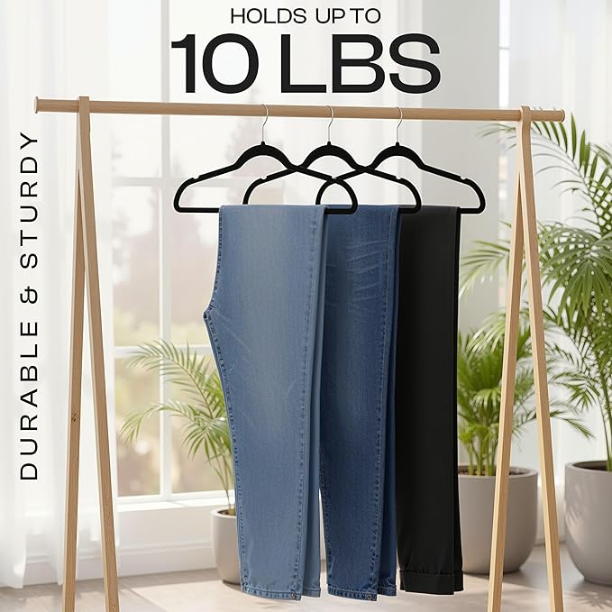 Utopia Home Velvet Hangers 20 Pack – Luxury Non-Slip Slim Pant & Coat Hangers, Strong Space-Saving Clothes Hangers with Pants Bar and 360° Swivel Hook – Black