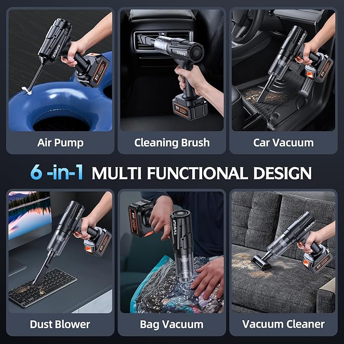 Handheld Cordless Vacuum Cleaner - 50000Pa High-Power Brushless Motor, Rechargeable Car Vacuum with 2 Batteries & Charger, 6-in-1 Portable Vacuum Cleaners for Home, Pet Hair, Keyboard, Black