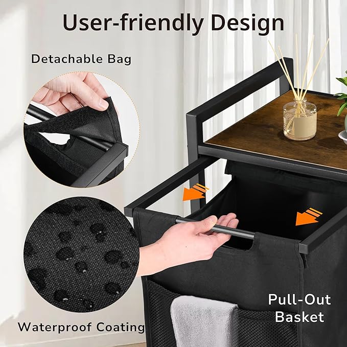 Laundry Hamper, Laundry Basket with 4 Pull-Out Removable Oxford Fabric Bags, 4 x 10.6 Gallons, Total 160L, Cloth Laundry Sorter with a Top Shelf 45.7"x13" (Black and Rust)