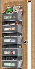 5 Tier Over The Door Organizer - Large Capacity Behind Door Hanging Shelves with 10 Mesh Pockets and Clear Windows, Closet Organizers and Storage for Bathroom, Bedroom, Nursery, Grey