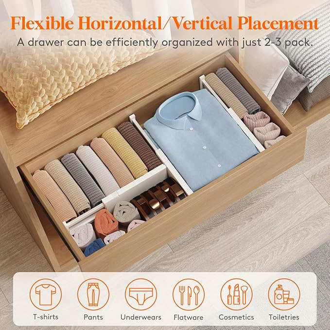 Lifewit 12 Pack 4" High Drawer Dividers 28-43.5cm/11-17" Adjustable Drawer Organizer for Clothes/Utensils, Expandable Drawer Separator in Dresser/Kitchen/Bedroom/Office Organization & Storage Beige