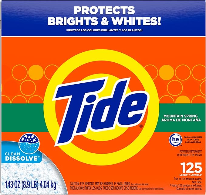 Tide Powder Laundry Detergent, Mountain Spring Scent, 125 Loads, 143 oz