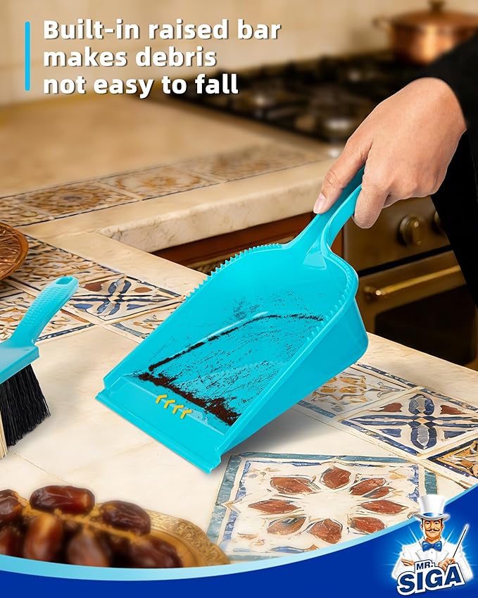 MR.SIGA Dustpan and Brush Set, Pack of 2 Set, Blue & Grey