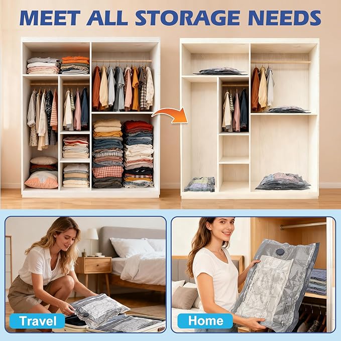 Fantictas Travel Vacuum Storage Bags with Rechargeable Air Pump, 18 Pack Portable Space Saver Bags, Compression Bags for Clothing, Bedding, Seasonal Storage & Packing Bags for Moving