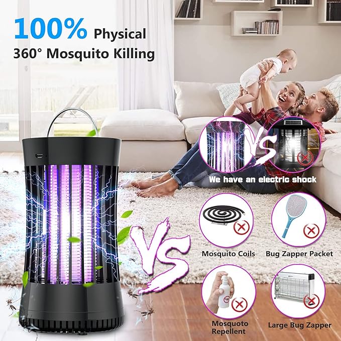AICase Portable USB Electronic Rechargeable Mosquito Killer Lamp/Bug Zapper for Summer Trip,Outdoor Camping,Patio,Home and Garden,Trap Indoor,Moth Trap/Bug Killer/Mosquito Killer Light(Black)