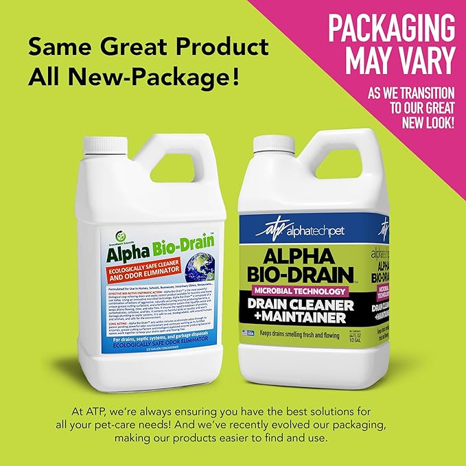 ALPHA BIO-DRAIN - Enzyme-Based Maintenance to Help Prevent Clogs and Reduce Odors from Pet Waste, Grease, Hair in Drains and Septic Systems - ½ Gallon by Alpha Tech Pet