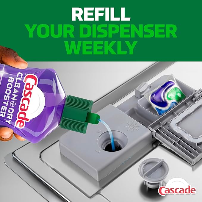 Cascade Rinse Aid Clean & Dry Booster Dishwasher Liquid, Gel & Detergent Pods for Sparkling Clean Dishes, Dishwasher Soap, Tablets & Rinse Aid Dry Booster, 8.45oz