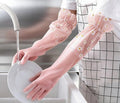 Dishwashing Cleaning Gloves Tear-Resistant Rubber Household Cleaning Gloves with Long Elastic Cuffs for Chores