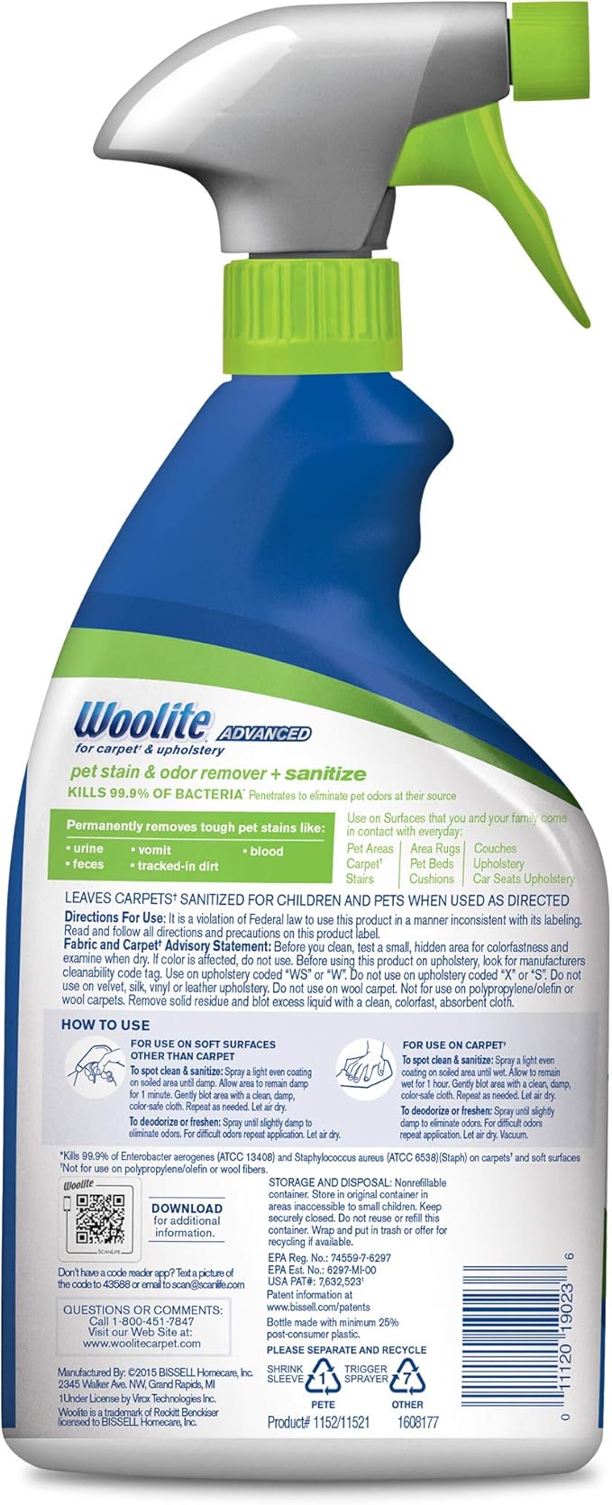 Woolite Advanced Pet Stain & Odor Remover + Sanitize, 11521 (22fl oz)