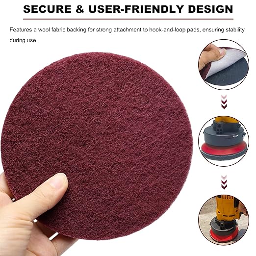 10 Pack 6 Inch Hoop and Loop Multipurpose Scrubber Scouring Pads -120 240 400 800 2000 Grits, Flocking Scuff Pads, Conditioning Discs Polishing Pads for Furniture Automotive Cleaning