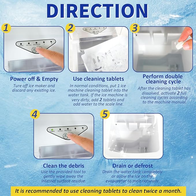 Ice Machine Cleaner Maker and Descaler -44 Ice Maker Cleaner Tablets Compatible with All Major Brands, Nickel Safe Descaler Countertop Portable Commercial Icemaker Cleaning Solution