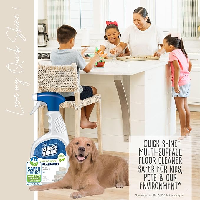Quick Shine Multi Surface Floor Cleaner Daily Care 24oz, 6Pk | Ready to Use, Dirt Dissolving, Streak Free, No Rinse | Use on Hardwood, Laminate, Luxury Vinyl Plank LVT, Tile & Stone | Safer Choice