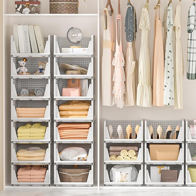 Neprock Stackable Plastic Storage Drawers for Closet Organizers and Storage,4 Pack Open Storage Bins Closet Shelf Clothes Organizer for Closet Wardrobe(4L)