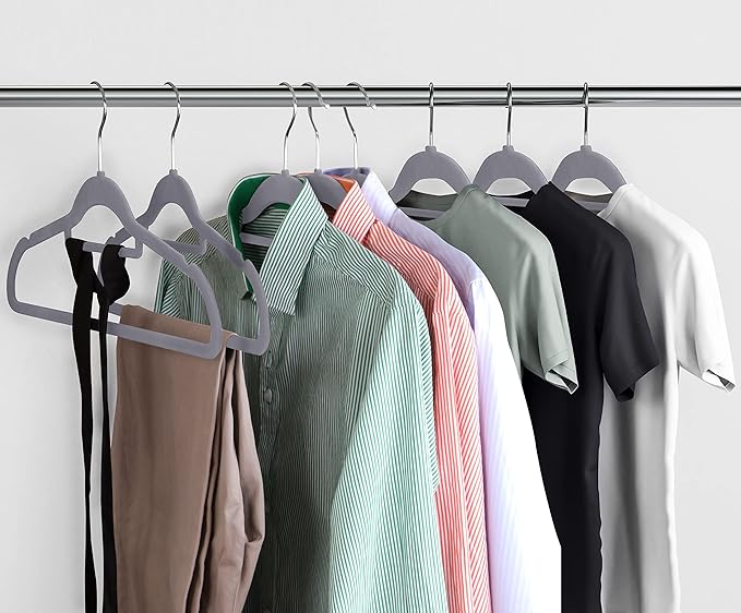 Utopia Home Premium Velvet Hangers 50 Pack - Non-Slip Clothes Hangers with Tie Bar - Grey Hangers - Standard Hangers with 360 Degree Rotatable Hook - Heavy Duty Coat Hangers