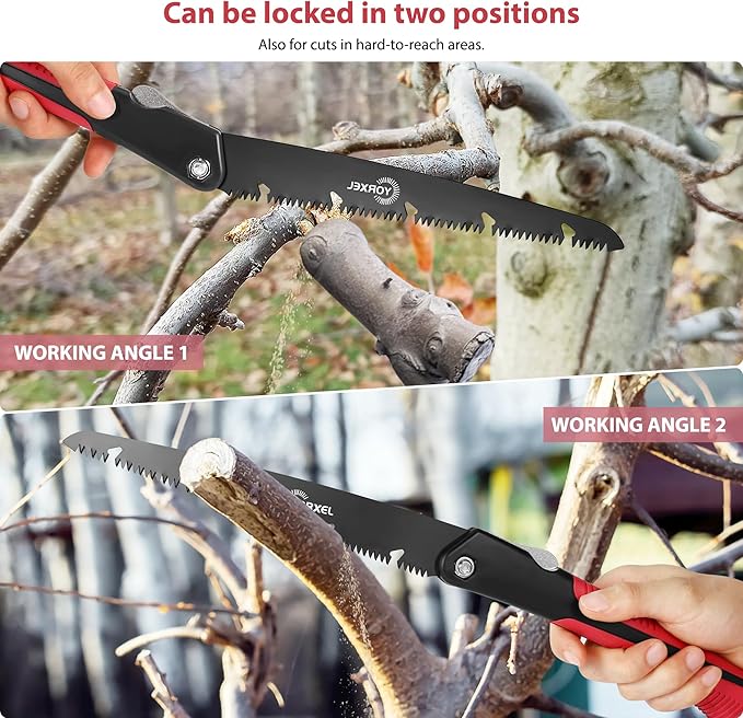 Folding Camping saw 10 inch – SK9 High-Carbon Steel TEFLON-Coated Rust-Resistant, 2 Locking Positions, Hand Saw for Garden Tree Limbs, Wood Cutting & Outdoor Camping (2 Extra Blades)