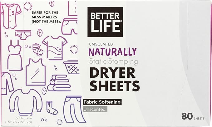 Better Life Natural Dryer Sheets, Unscented, 80 Count