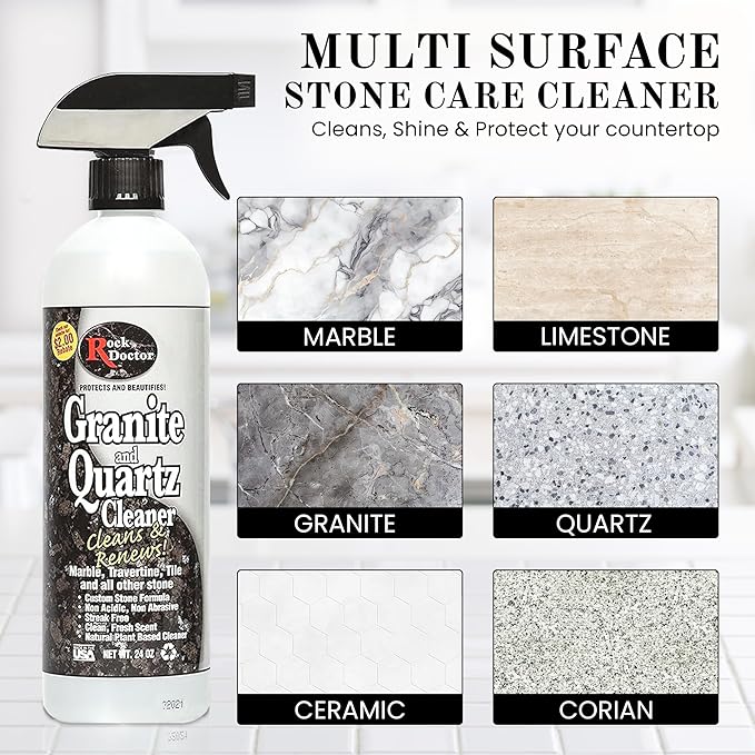 Rock Doctor Granite and Quartz Cleaner 64oz. Cleans Tile, Marble, Kitchen Countertop, and Natural Stone Surfaces, Streak-Free Shine Pack of 1