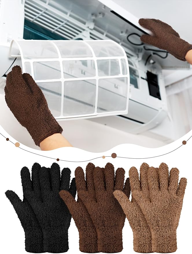 Patelai 3 Pairs Microfiber Plant Dusting Gloves Leaf Cleaning Gloves for Indoor Plants, Blinds, Furniture, House (Black,Brown,Khaki,Small)