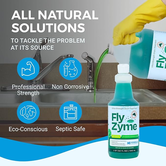 Fly-Zyme, Highly Concentrated Enzyme Drain Cleaner for Pipes & Fruit Flies, Citronella Scented Organic Waste Degrader & Odor Neutralizer, 32 fl oz, Pack of 2