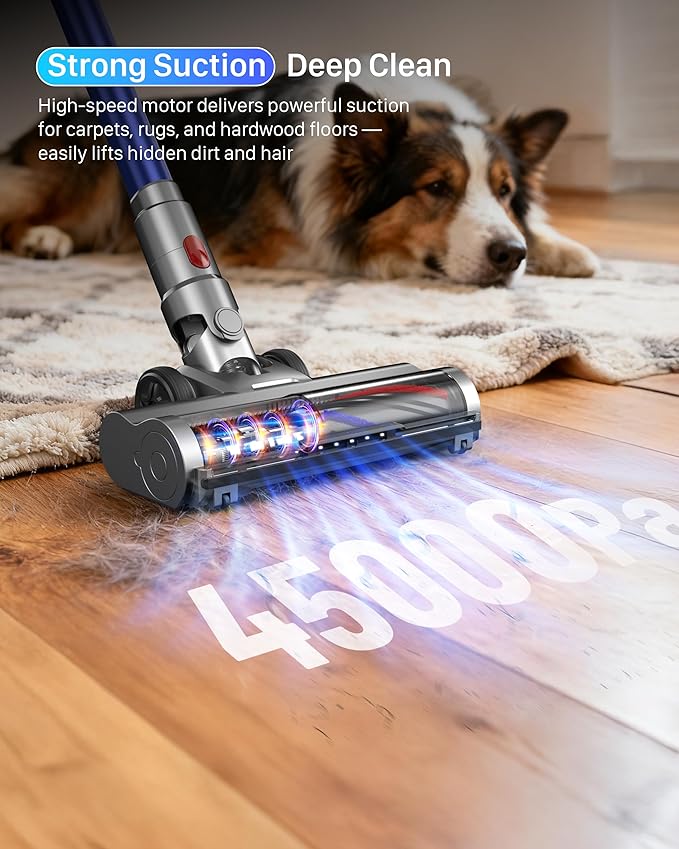 iXlion Cordless Vacuum Cleaner - Powerful Stick Vacuum with HEPA Filter, 55-Min Runtime, LED Light, Anti-Tangle Brush, Detachable Battery, Lightweight for Home, Pet Hair, Carpets & Hard Floors