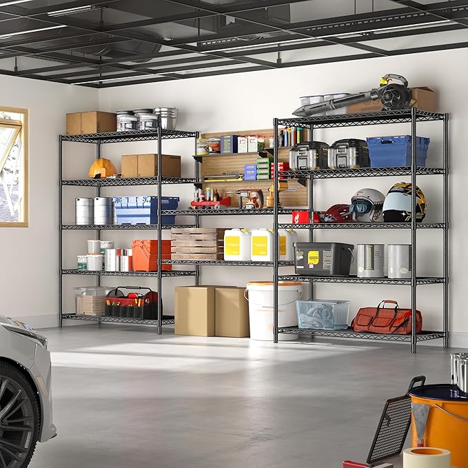 Romorgniz 5 Tier Storage Shelves 71"H Wire Shelving Adjustable Metal Shelving,1000LBS Pantry Shelves Sturdy Steel Wire Shelf for Kitchen Commercial Pantry Garage Warehouse ,71"H X35.5"W X13.8"D, Black