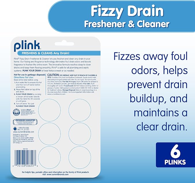 Plink Fizzy Drain Freshner and Cleaner, Prevents Buildup and Removes Drain Odor, Lemon Scent, 6 Count (Pack of 4)