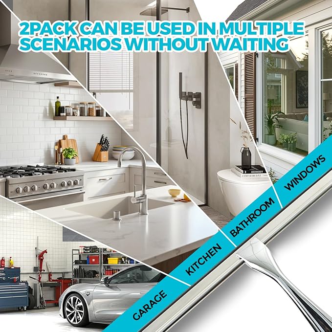 2PACK 11.5-Inch All-Purpose Shower Squeegee for Shower Doors, Tile Shower Walls, Bathroom, Window, Glass and Car Windshield, Mirrors and Kitchen-Stainless Steel, Silver