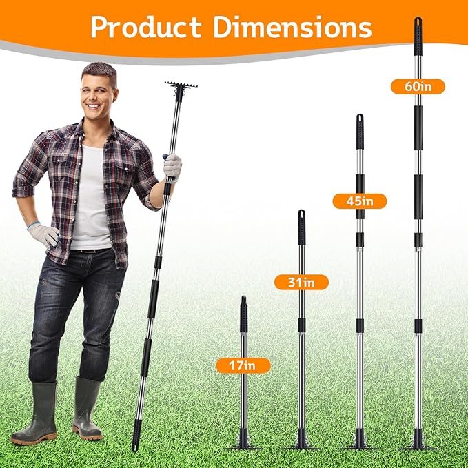 Stainless Steel Weed Puller Tool - Detachable 4-Section Handle with Saw Blade Weeder, 59" Root Remover for Lawn, Garden & Yard