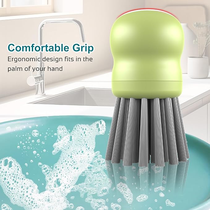 Mini Dish Brush for Cleaning Chicken Shredder, Palm Brush Dish Scrubber with Ergonomic Grip, Kitchen Brush for Washing Dishes, Pans, Pots, Sink (4, Matcha)
