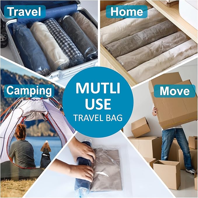 Cozy Essential Compression Bags for Travel - Travel Essentials - 24 Pack Space Saver Bags - No Vacuum Needed - Compression Packing Bags for Cruise Accessories