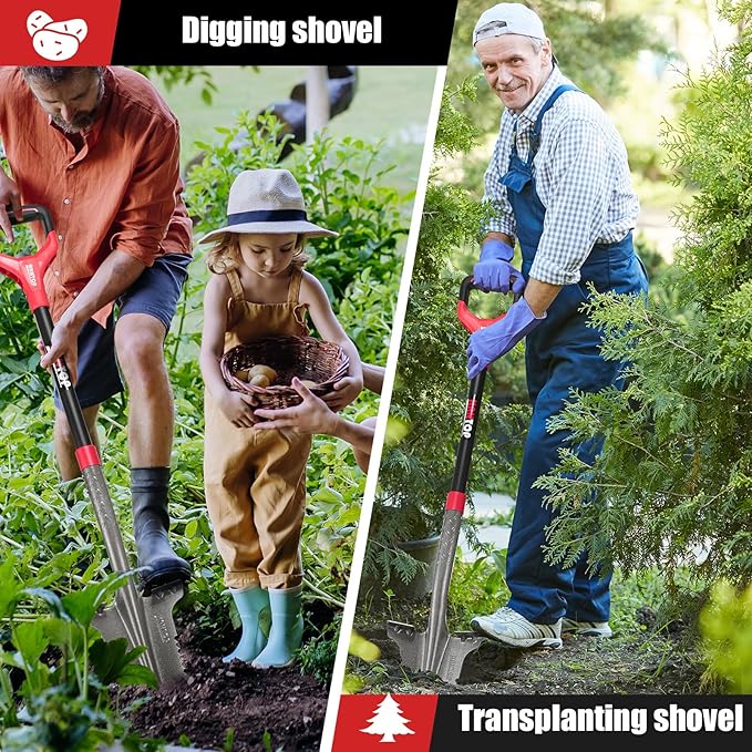 Drain Spade Root Saw Spades Digging Garden Shovel with Fiberglass Handle for Digging, Trenching, Transplanting,45.3 Inches