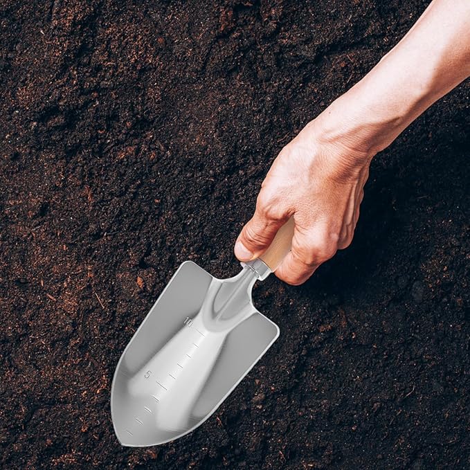 Wood Handle Gardening Shovel and Hand Trowel for Outdoor Planting and Digging, Wide Blade Small Spade Garden Tool with Sturdy Wooden Handle for Lawn and Vegetable Beds